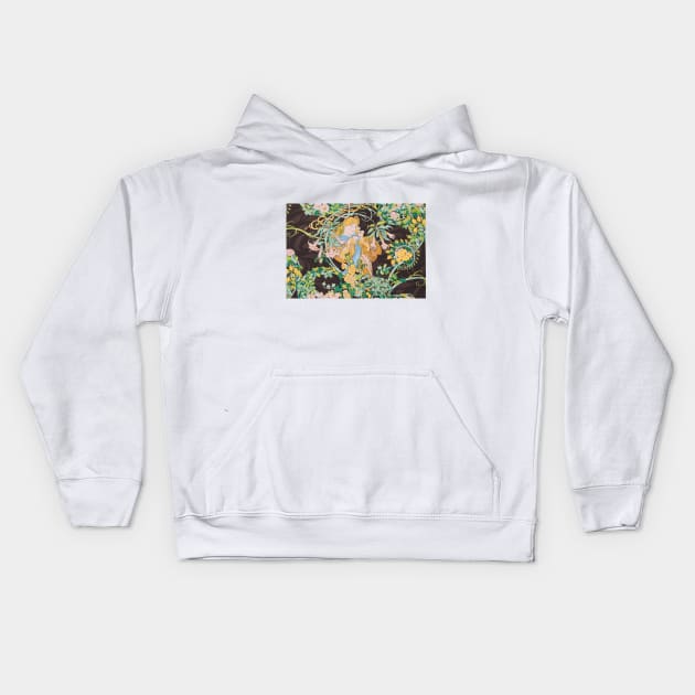 Woman with Flowers by Alphonse Mucha Kids Hoodie by Naves